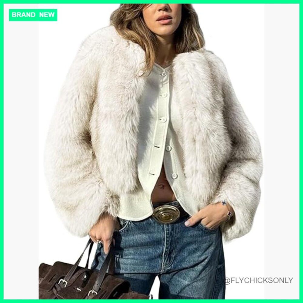 Faux Fur Coat Cropped Jacket Open Front Winter Outerwear